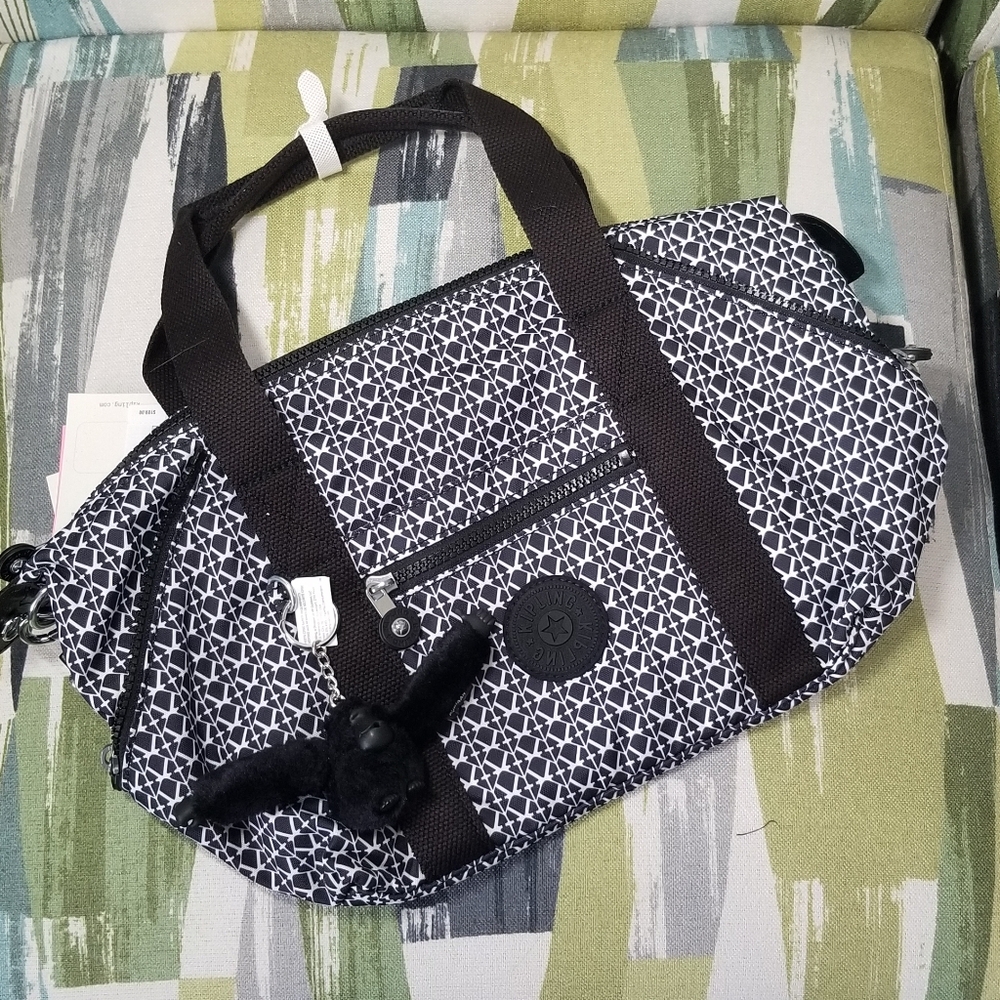 Kipling Art Mini Printed Shoulder Bag In Black And White K Pattern